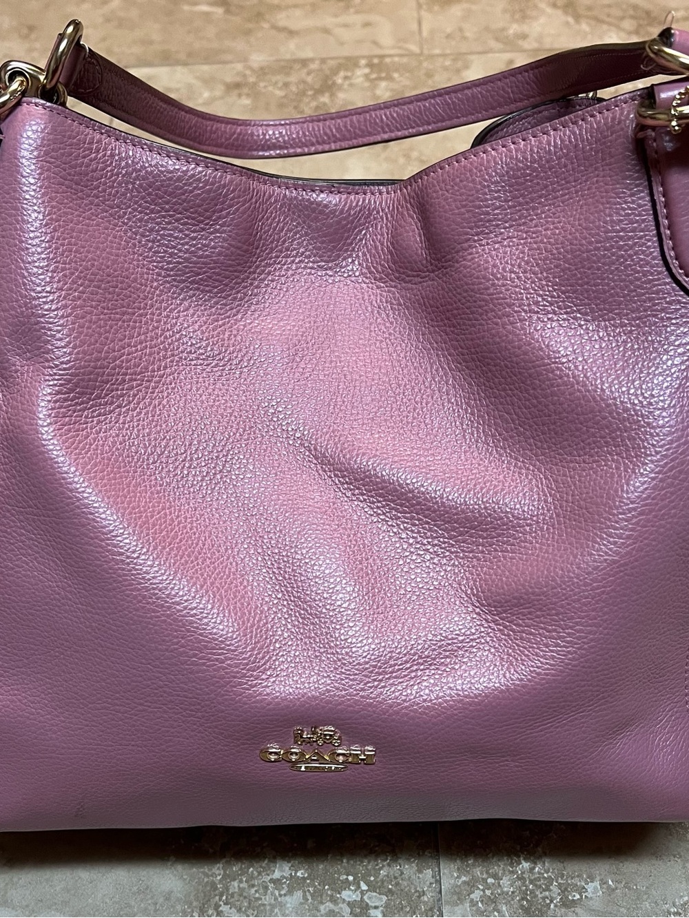 Coach Pebbled Leather Shoulder Bag in Mauve Pink